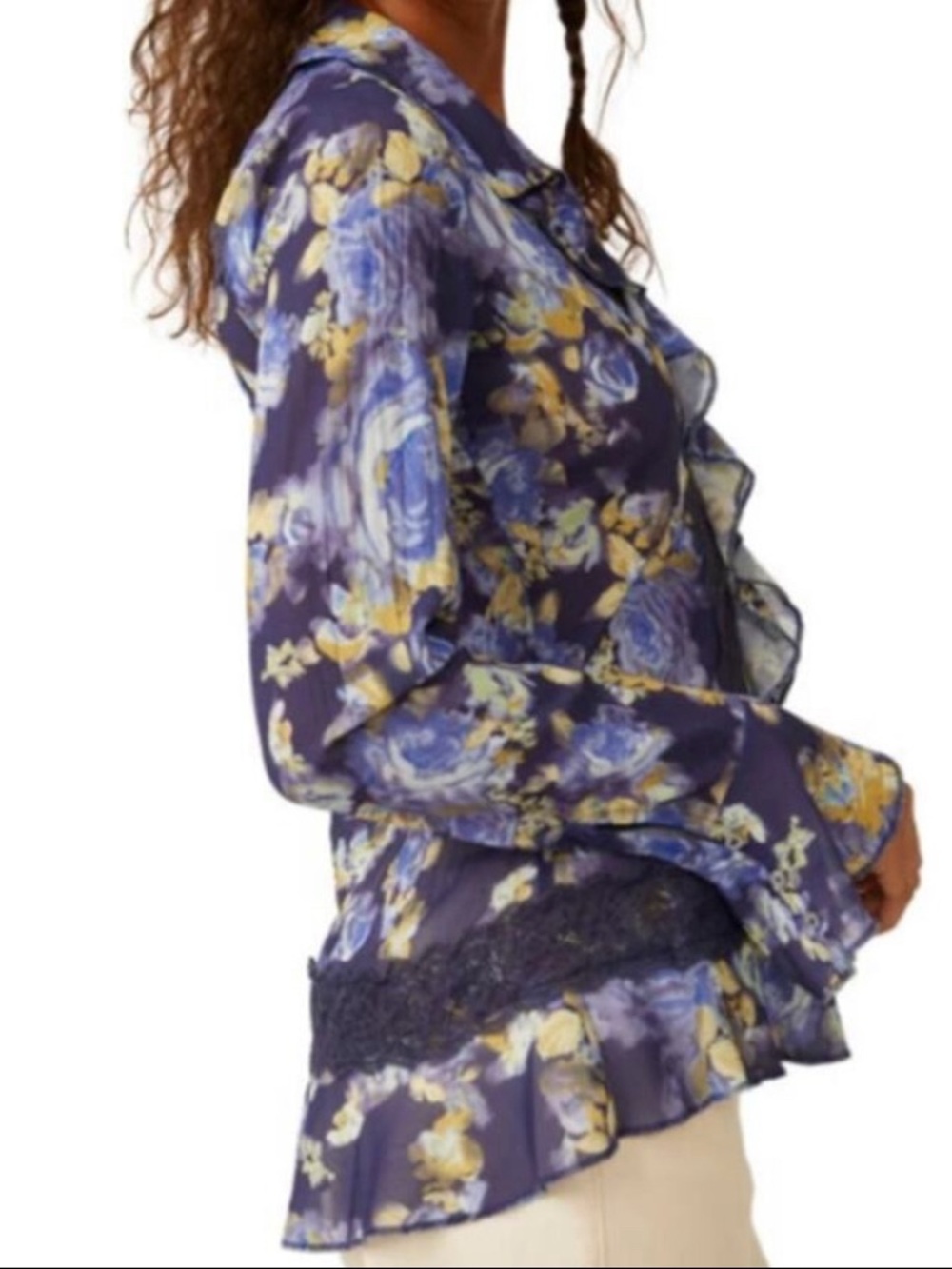 NWT Free People Floral Ruffle Blouse